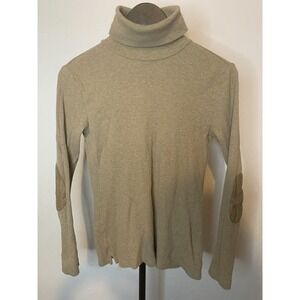VTG Lauren Ralph Lauren Ribbed Turtleneck Sweater XS Tan Cotton Elbow Patches